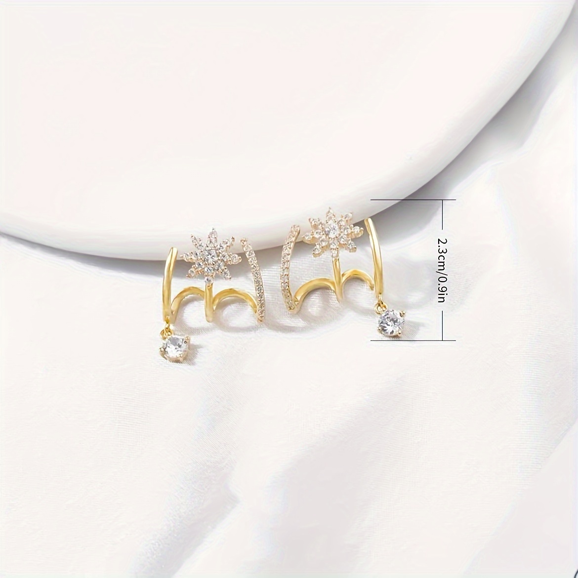 Elegant Rhinestone Eight-Pointed Star Tassel Earrings